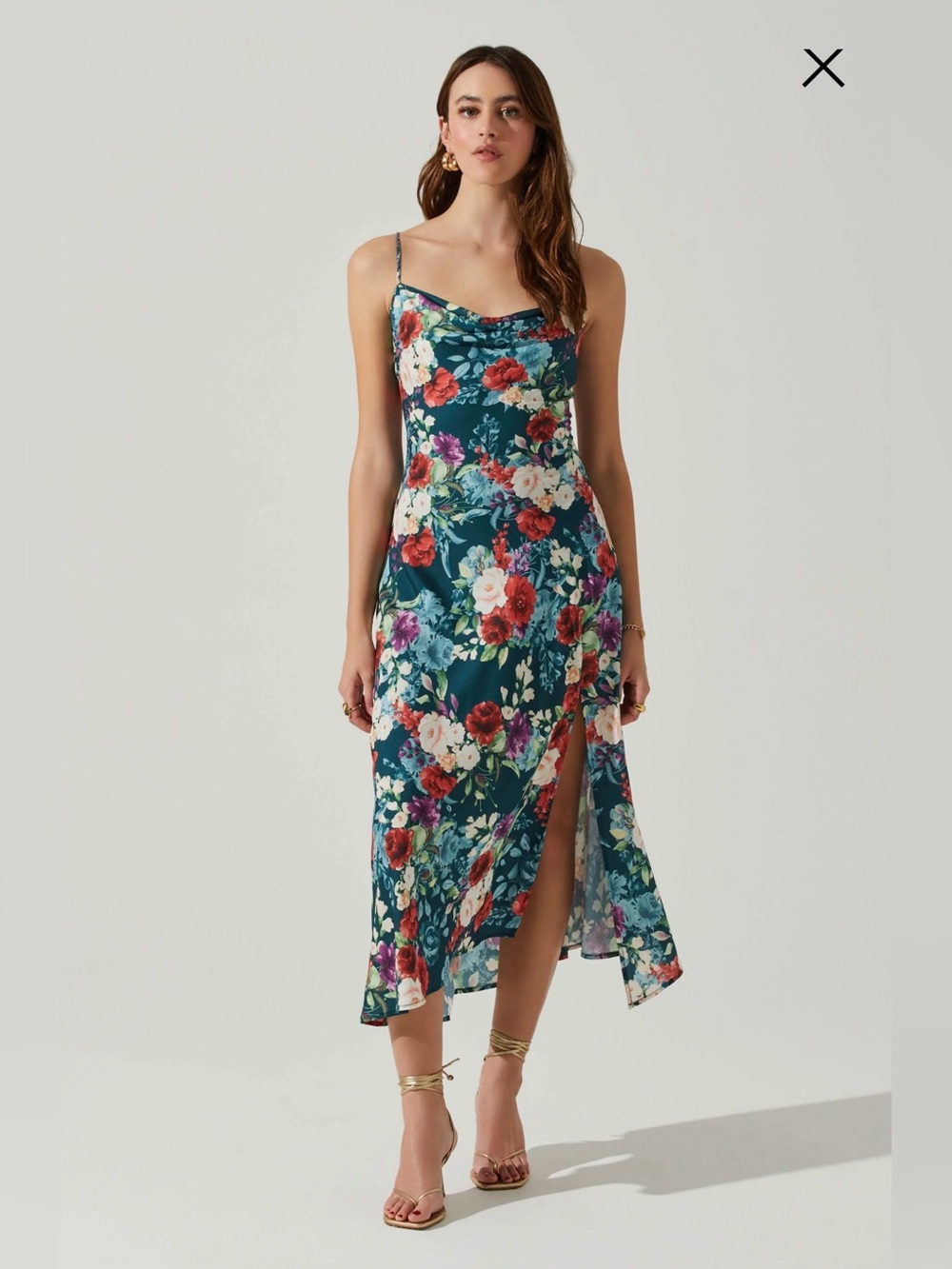 Astr Floral Slip Midi Dress in Teal